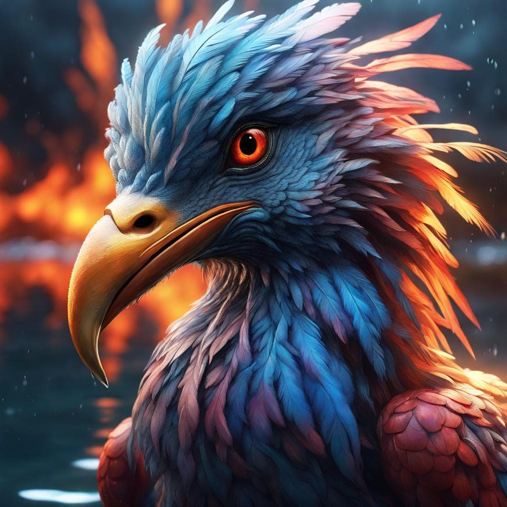 AI generated: an artwork of a mythical avian creature with ethereal feathers that embody both the tranquility of w...