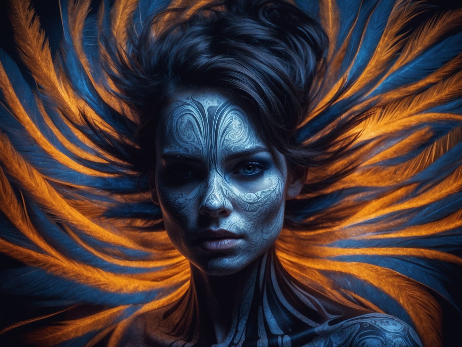 AI generated: a woman with painted face, an airbrush painting by Sam Spratt, featured on zbrush central, fantasy a...
