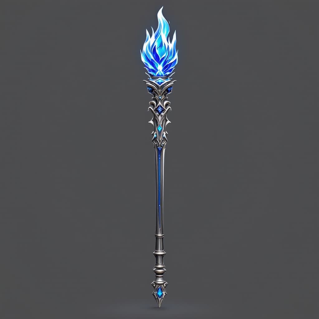 AI generated: Medium-short length, smooth, photo-realistic, royal, silver scepter, rounded bottom and top, multifa...