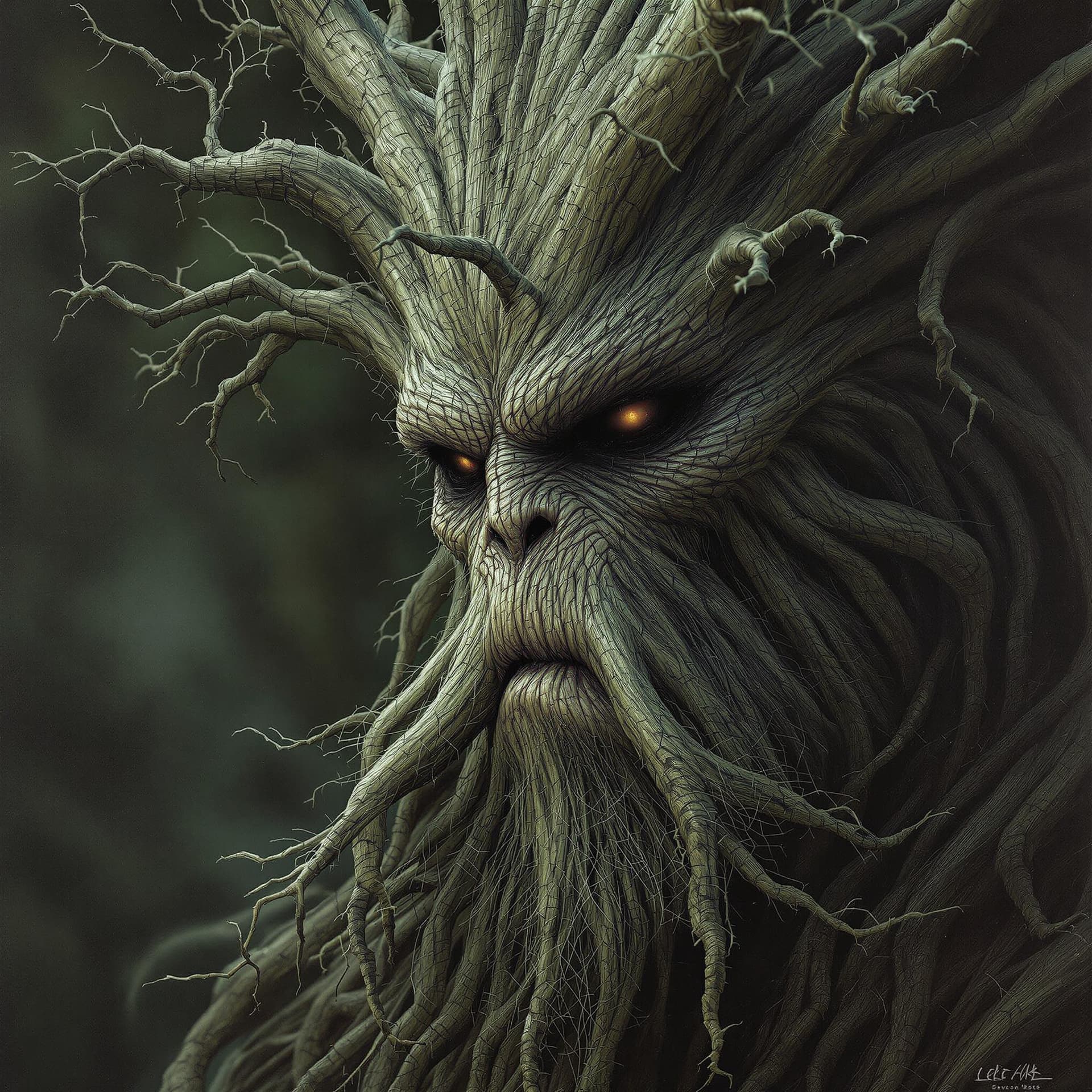 AI generated: portrait of treebeard, hr giger, greg rutkowski, luis royo, wayne barlowe, highly detailed, 8 k 