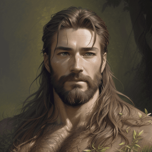 AI generated: create image of  man, portrait of the god of the meadow, 30 years old, meadow, rugged, male, gorgeou...