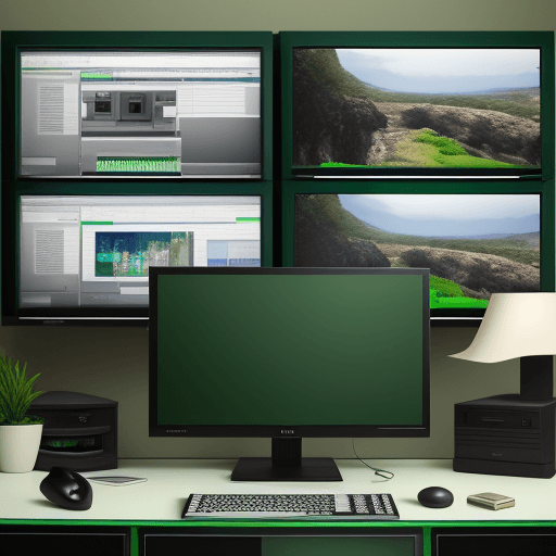 AI generated: Realistic photo of a modern home office, Monitor display is complete green
