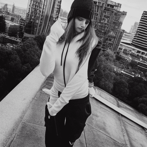 AI generated: Fashion editorial style b&w Exploring the intricate details of small subjects in b&w, waist up, mast...
