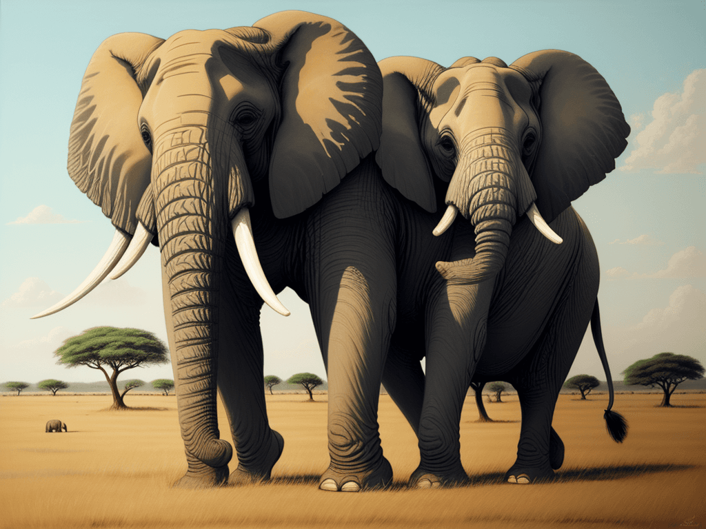 AI generated: a painting of an African Elephant in the savanna