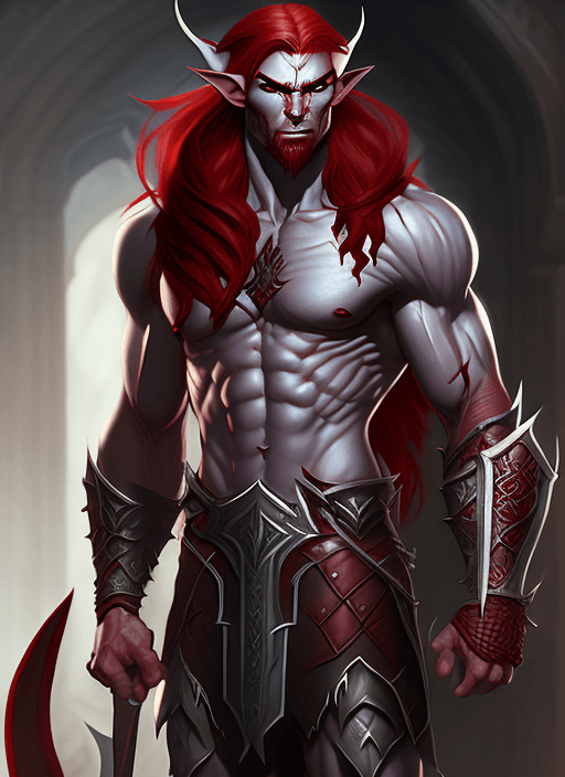 AI generated: evil male elf warrior with muscular grey skin and red hair, ultra realistic, concept art, intricate ...