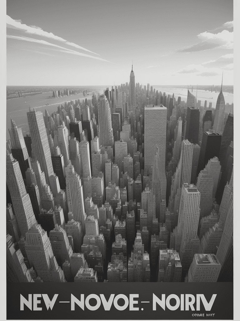AI generated: Create a dynamic travel poster in the Mid-Century Modern style featuring New York City's skyline. Us...