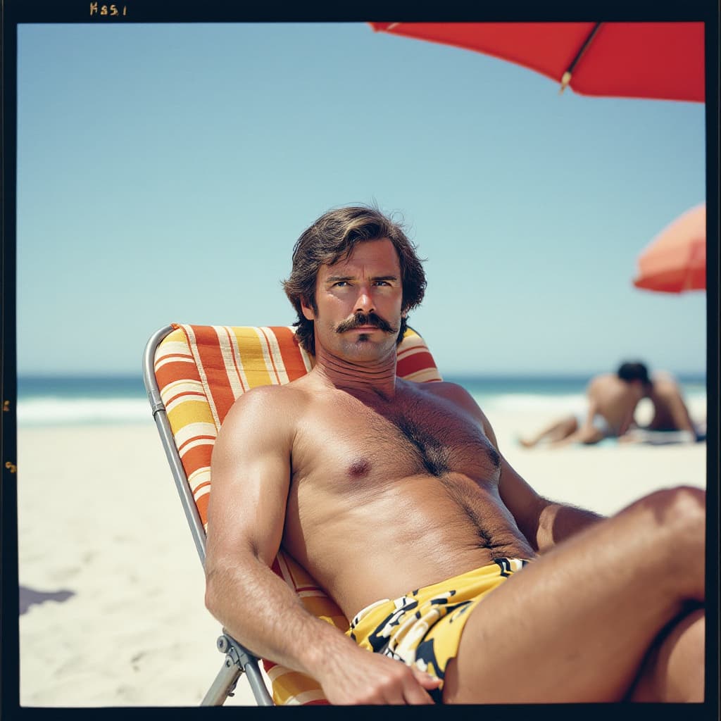 AI generated: Photographie instantanée de style Polaroid couleur datée de l’été 1979, prise sur une plage américai...