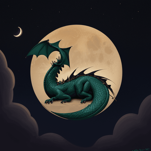 AI generated: dragon sleeping on a crescent moon