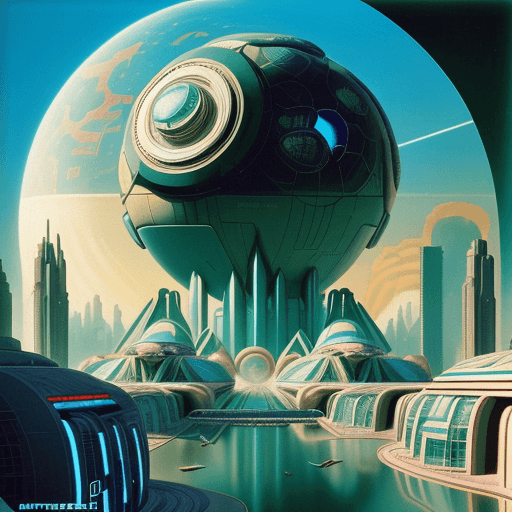 AI generated: Retro Futurism style, It is a mega sports city designed by Buckminster Fuller on earth in 2200, infl...