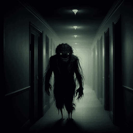 AI generated: a creepy monster in a dark corridor