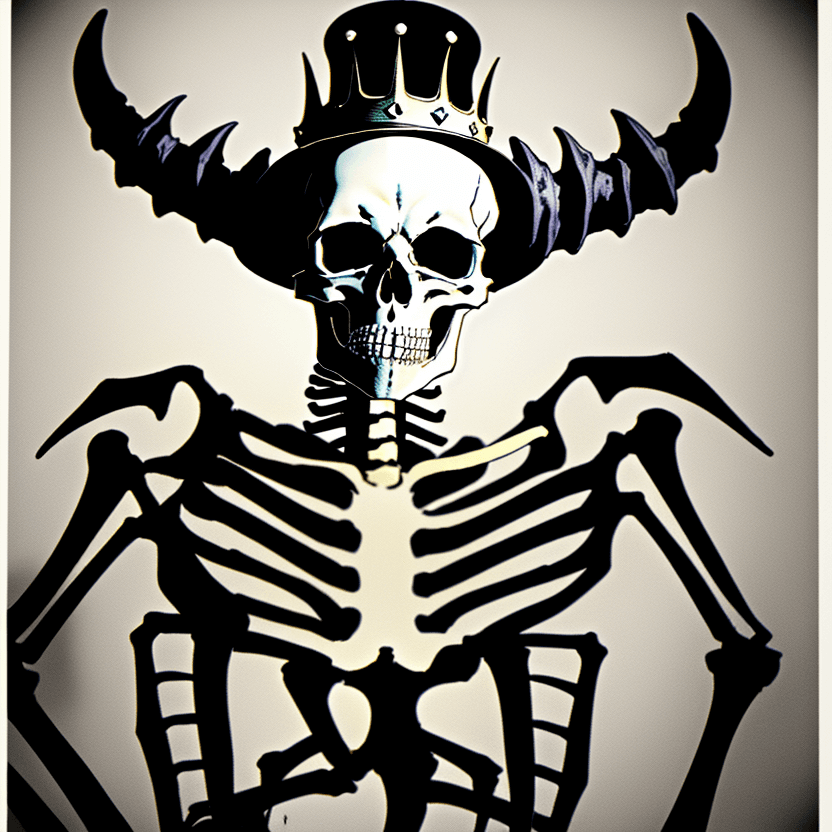 AI generated: Skeleton, Demon's Crown, in style of Raymond Pettibon