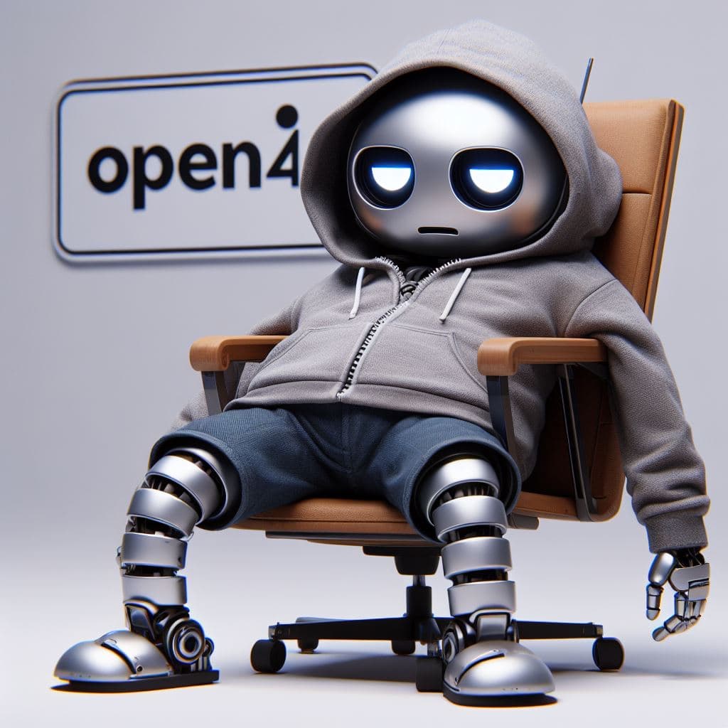 AI generated: A cartoon robot with a lazy and reticent demeanor. It has a slouched posture, with its arms and legs...