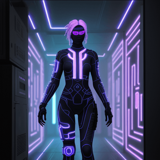 AI generated: blacklightfractalneonholofluid cyberpunk character