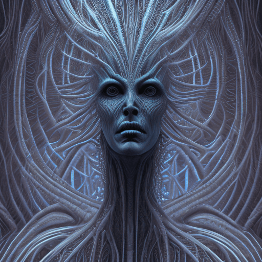 AI generated: Portrait of full body Beautiful Banshee in the style of H R Giger's art, dark fantasy, bioluminescen...
