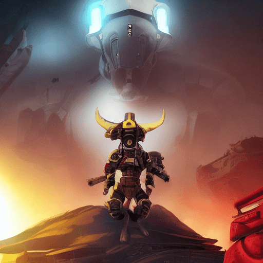 AI generated: Helldivers 2 citizens facing camera, plated armor, red armor, high details, standing on moon, darkne...