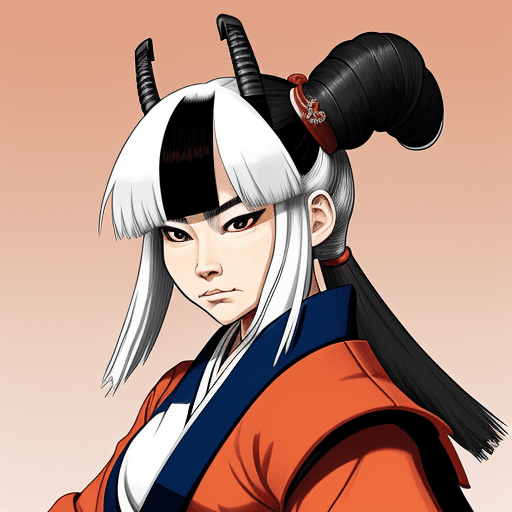 AI generated: female goat samurai, Stan Sakai style