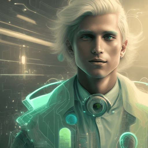 AI generated: An illustration of a charismatic man with platinum blonde hair, in the style of Papier-Collé, Thomas...