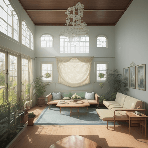 AI generated: High resolution photography interior design, dreamy sunken living room conversation pit, wooden floo...