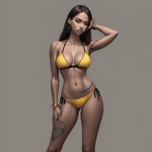 AI generated: a seductive full body Woman in yellow bikini, black shirt with her Arms folded Against , in the styl...