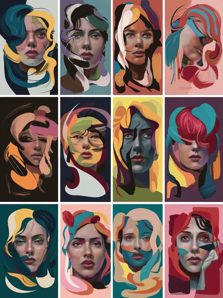 AI generated: A captivating collection of abstract paintings that delve into the connection between color, shape, ...
