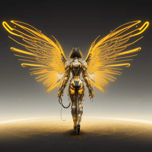 AI generated: dog beautiful mechanical brilliant gold color  texture wings nature future futuristic cyberpunk ai g...