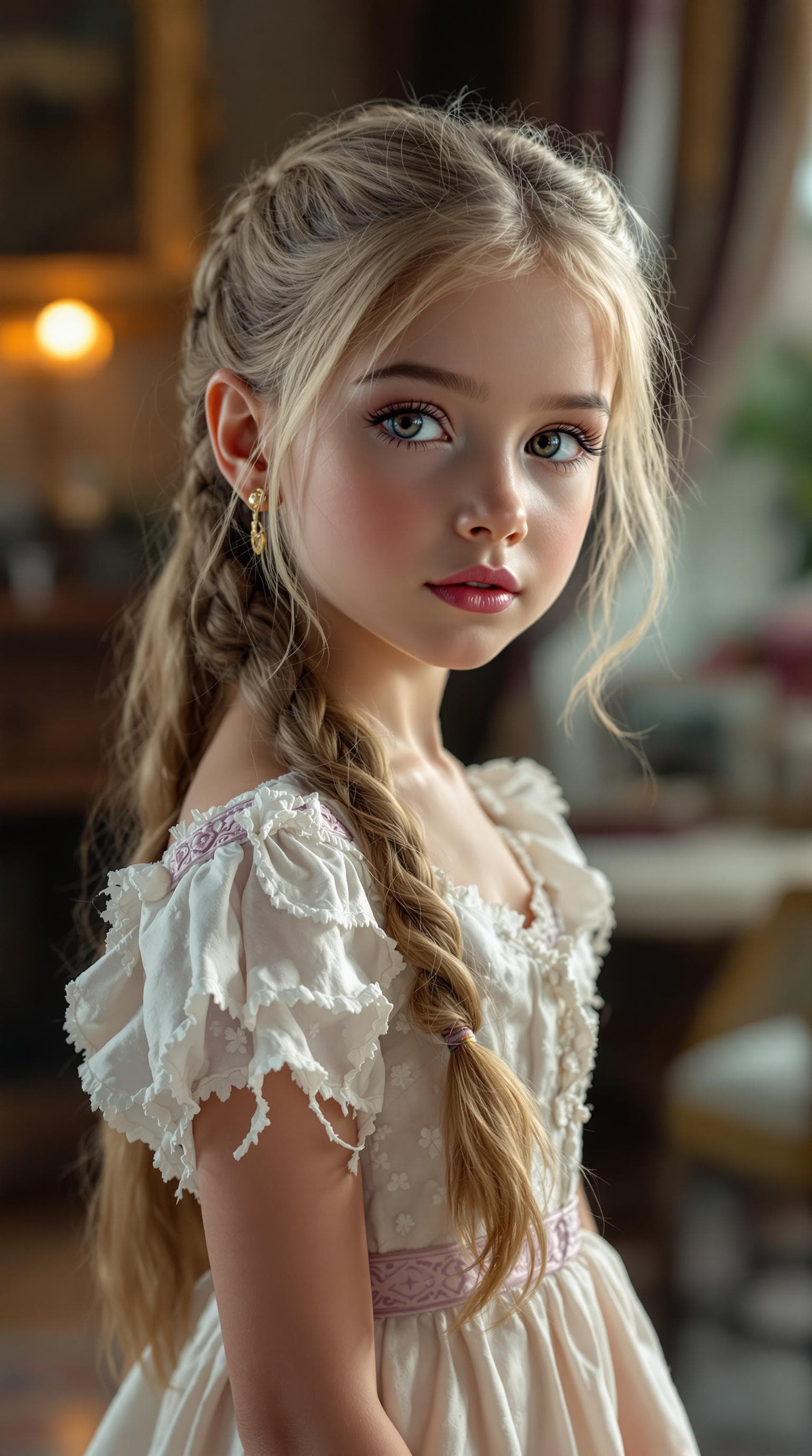 AI generated: a professional photo of a exceptionally beautiful girl in the world (age 7), (seven year old), highl...