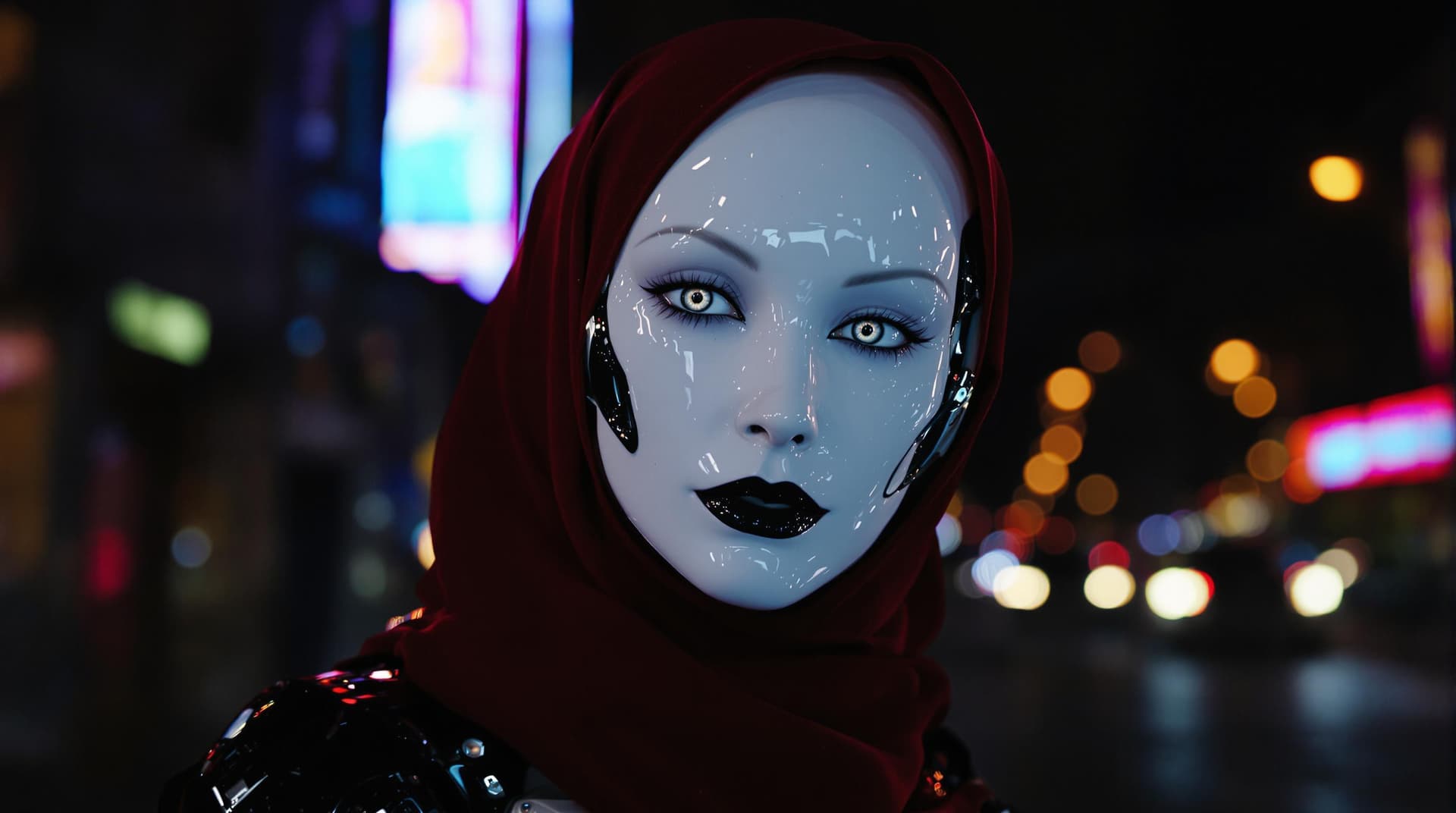 AI generated: Mid shot, intricately detailed portrait of an android Arab woman plague doctor in the street on a da...