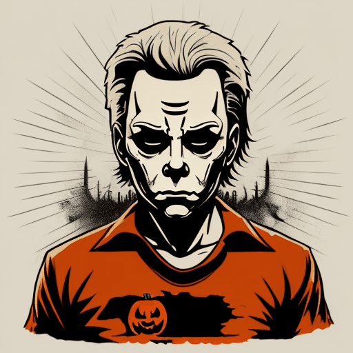 AI generated: t shirt design graphic of michael myers in the movie halloween. vector, digital screenprint by sailo...