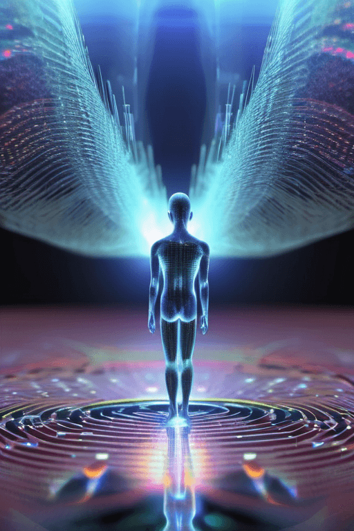 AI generated: digital art, hologram, bigdata, high technology, sound wave, digital landscape, neural network, Huma...