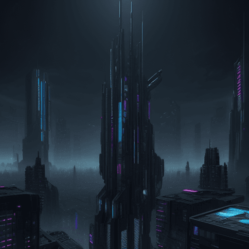 AI generated: Hyper realistic dark futuristic cyberpunk city with a great building in the middle