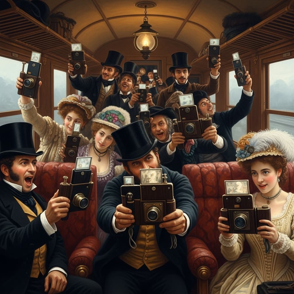 AI generated: n epic, cinematic oil painting in the style of Rembrandt, depicting Victorian-era aristocrats on a c...