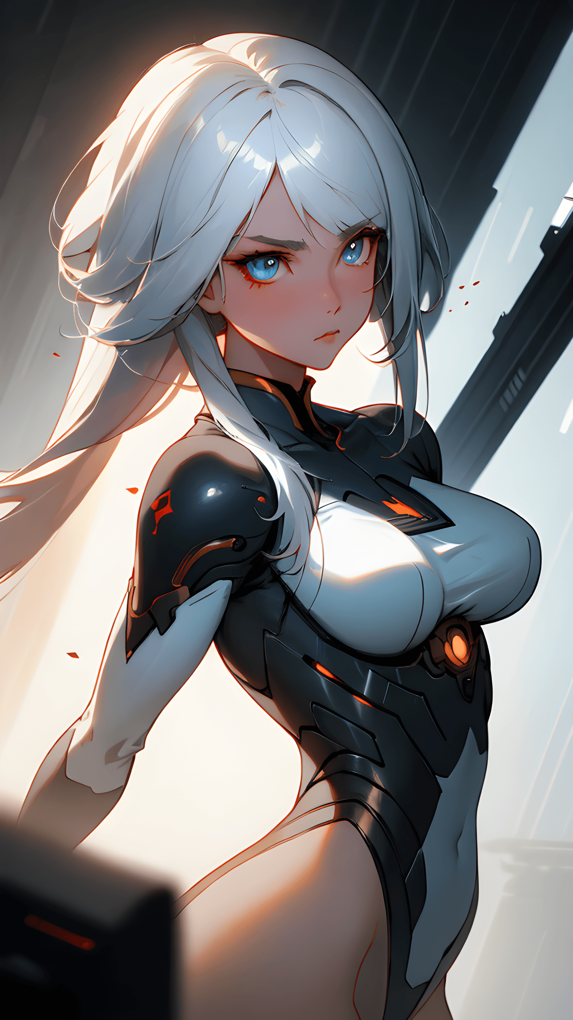 AI generated: medium length white hair, a South Korean girl wearing pink lingerie, proportional body, a highly det...