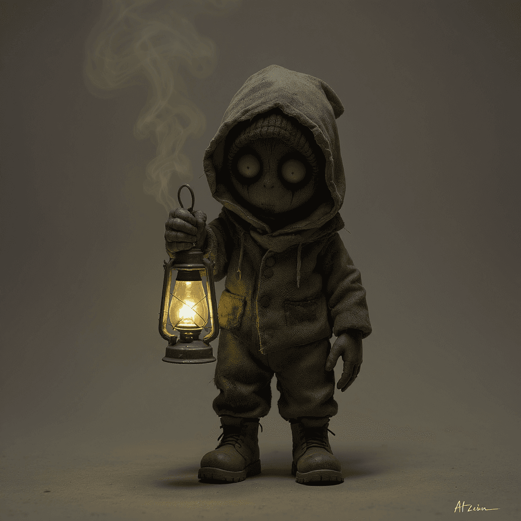 AI generated: Niño muy pequeño (aprox 60–70 cm de altura), cuerpo delgado, cabeza levemente grande. Lleva una capu...