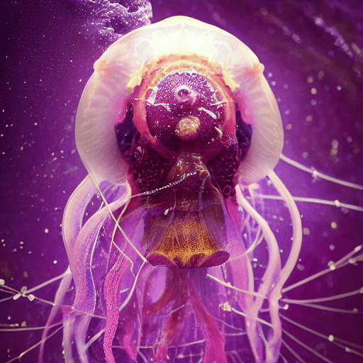 AI generated: goddess close-up portrait ribcagel. jellyfish phoenix head, nautilus, orchid, skull, betta fish, bio...