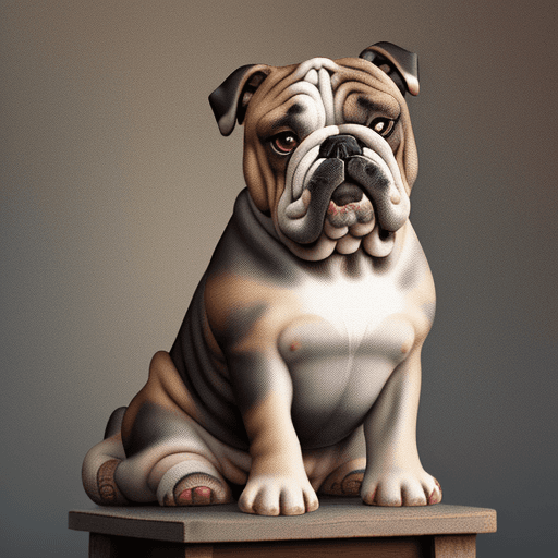 AI generated: Painted just on dots ultra realistic old bulldog, seated facing straight to 
audience, sad looking ,...
