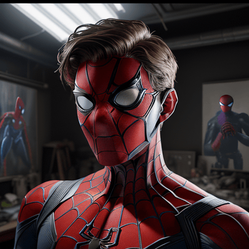 AI generated: Tom Holland spider man , photorealism, future, futurism, mechanics, spider man Mask half dislocated,...