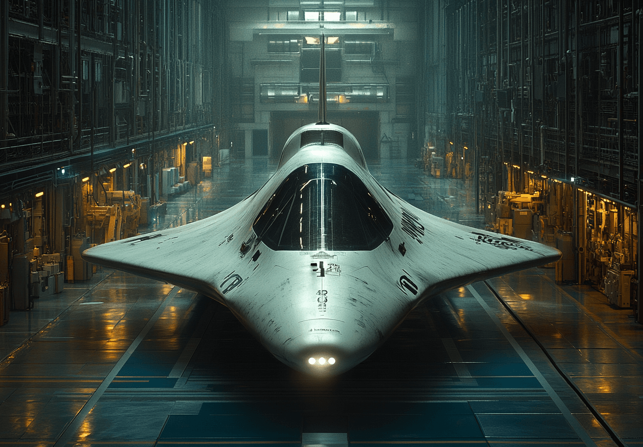 AI generated: A cinematic still of an A230 spaceship, a small white space pod floating next to it, in the style of...