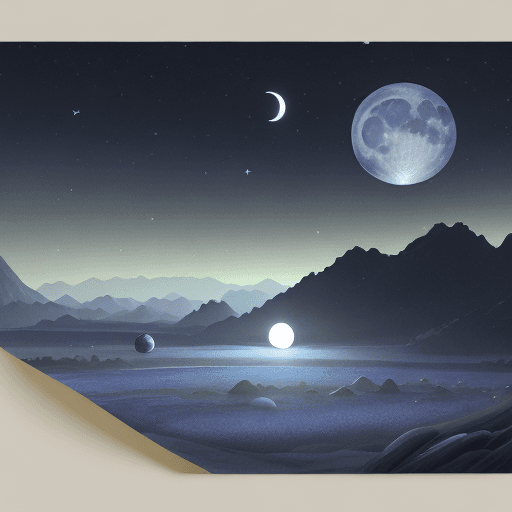 AI generated: a flat fantasy night landscape, two moons in the night sky, one dark blue moon and one shiny moon, i...