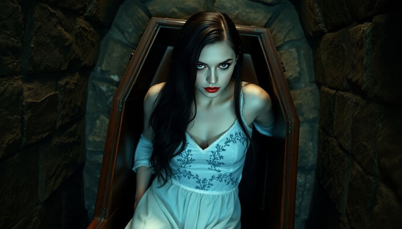 AI generated: a mysterious and eerie scene set in an old stone crypt, reminiscent of those found in classic horror...