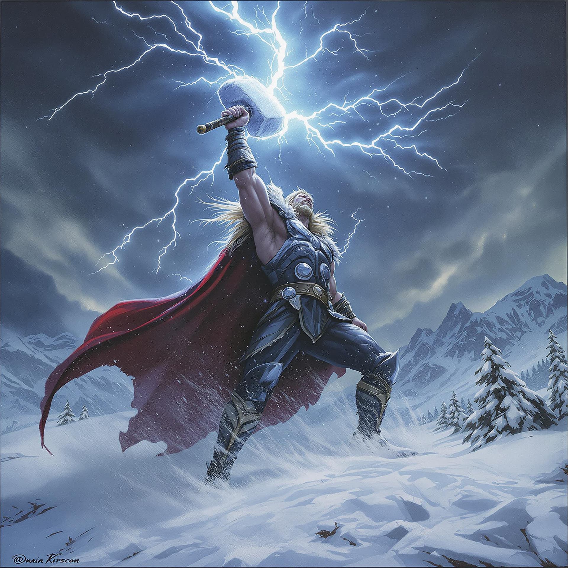 AI generated: Epic dark fantasy oil painting capturing the raw, mythological power of Thor, the Norse god of thund...