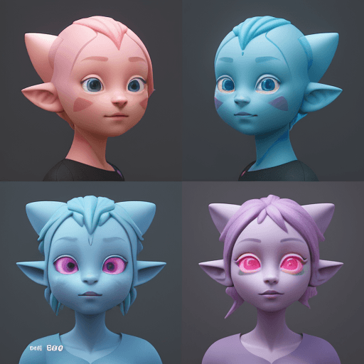 AI generated: 3D Avatar Design, "Playful, Cute, Colorful, Animated, Quirky," "Unity," "Blend shape rigging," "Brig...