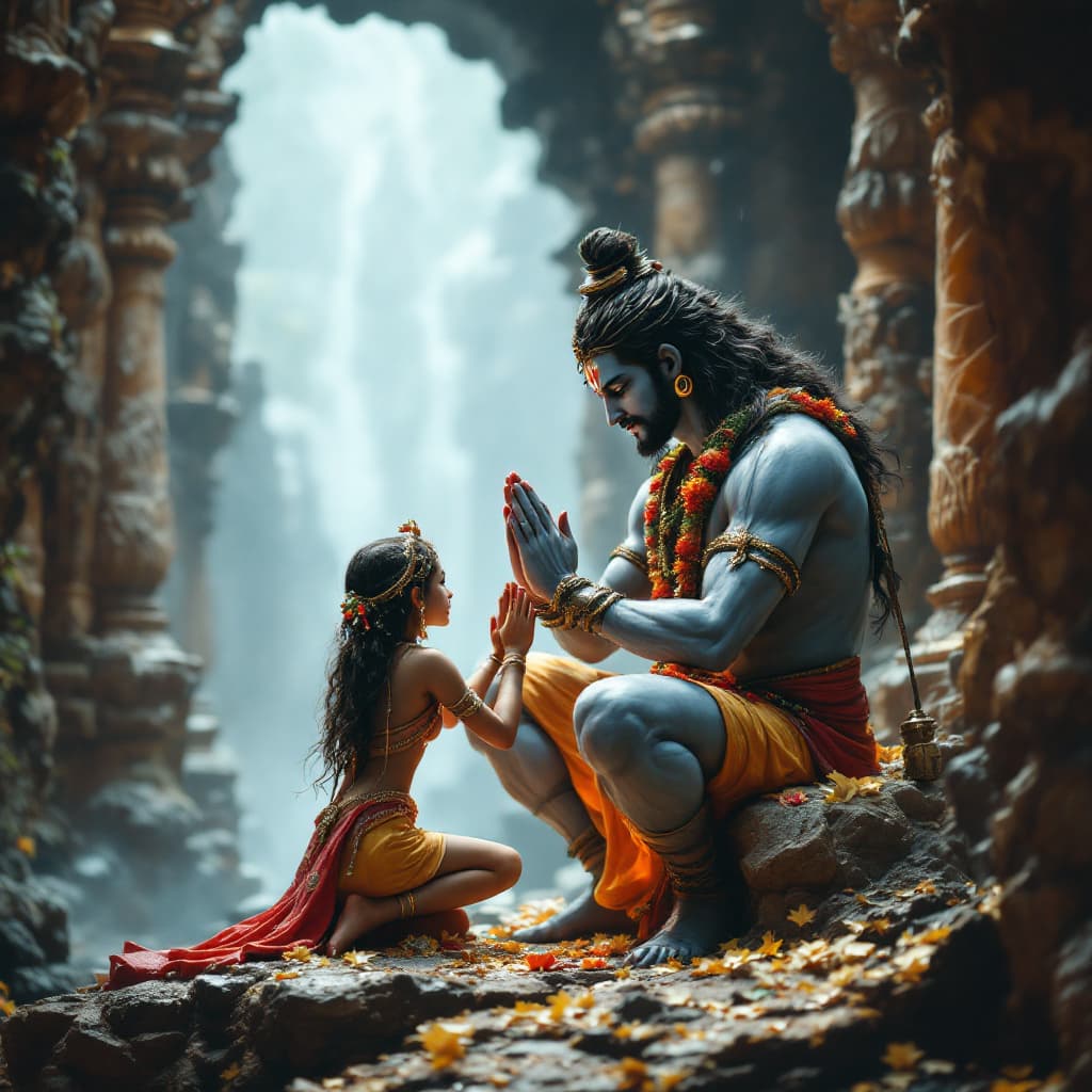 AI generated: Lord hanuman praying to lord shiva
