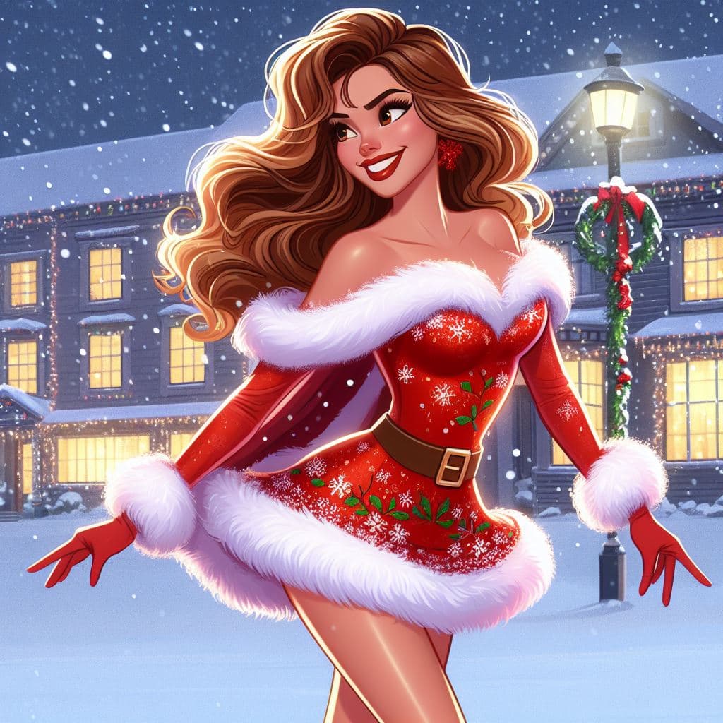 AI generated: detailed illustration, disney pixar style, full-length shot: stunning young woman dressed in the spi...