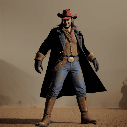 AI generated: Super Mario dressed as a cowboy from Red Dead Redemption, Mario has a pancho, a cowboy hat, boots, c...