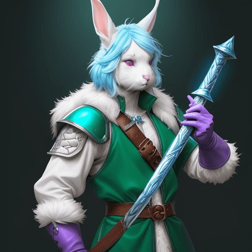 AI generated: male d&d harengon, female dnd rabbitfolk, female d&d anthro rabbit :: white fur with light blue tipp...
