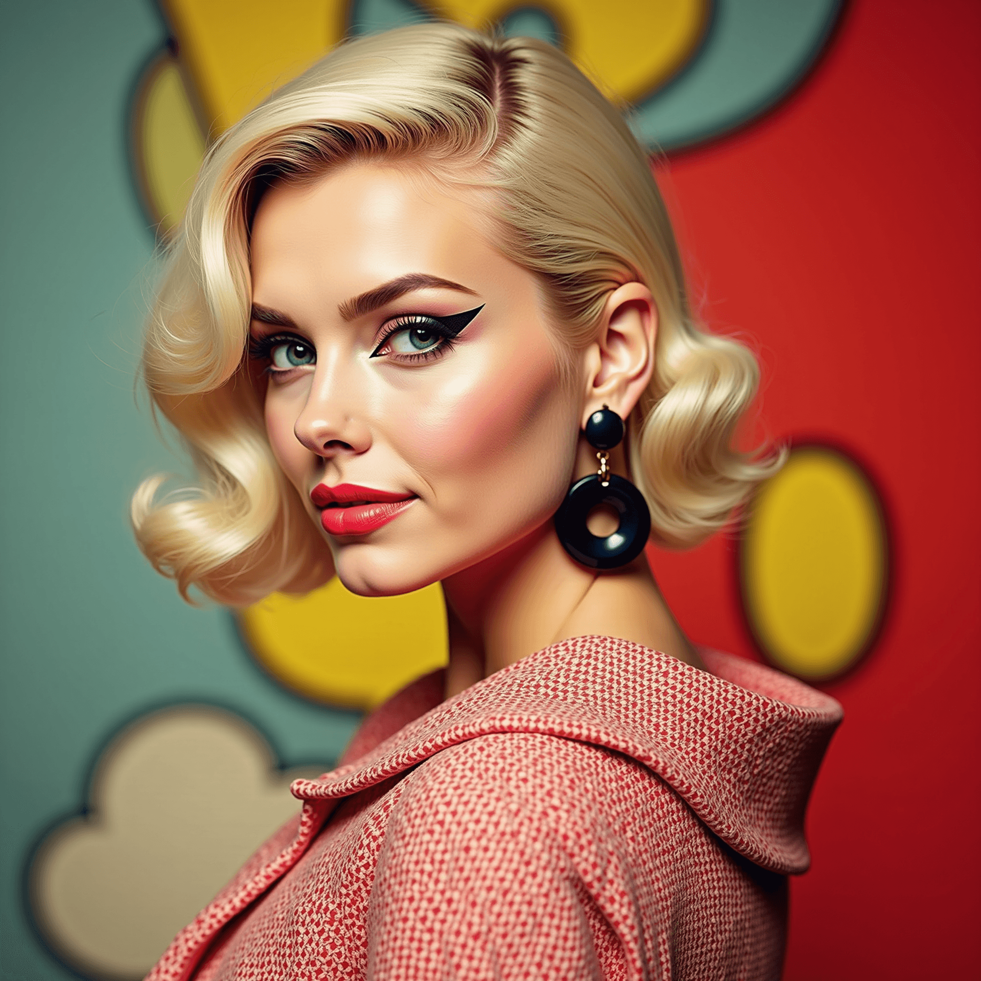 AI generated: Ultra-detailed professional portrait of a 21-year-old retro model with short, light mod-style hair. ...