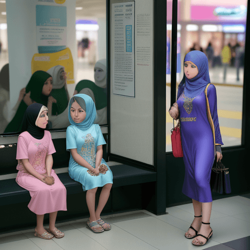 AI generated: a beautiful 7 Malay Muslim girl | they are girl in a 2020’s | eye level | at the mall | waiting to g...