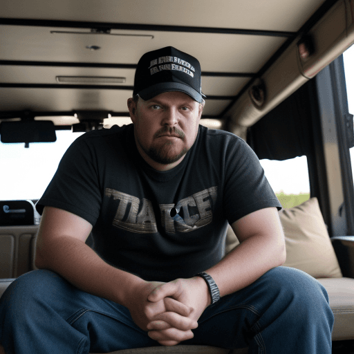 AI generated: typically american trucker waiting for his load and speaking in discord with friends
