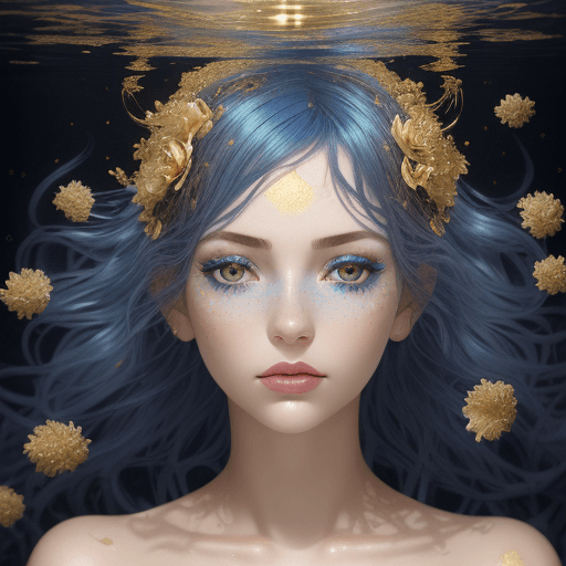 AI generated: magnetific soft background.
dry flowers in deep blue hair.
women under water with camelias
different...