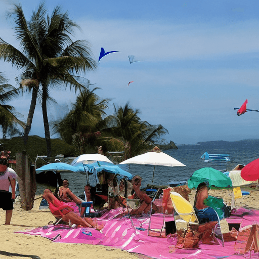AI generated: A group of friends enjoying a day at the beach.The sun is shining and the sky is clear.Waves are gen...